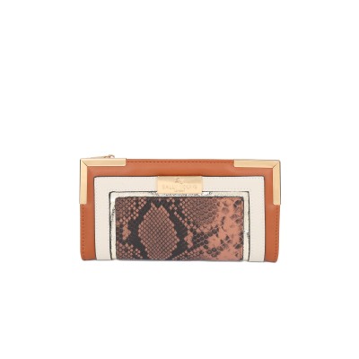 SY5065-BROWN - Flap fashion colorblock snake print wallet