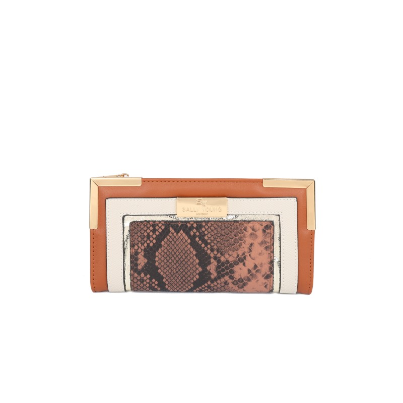 SY5065-BROWN - Flap fashion colorblock snake print wallet