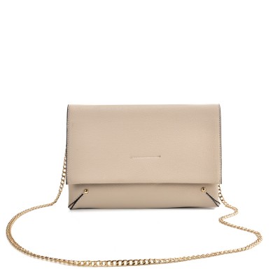 VK2121 BEIGE - Simple Solid Color Leather Handbag
