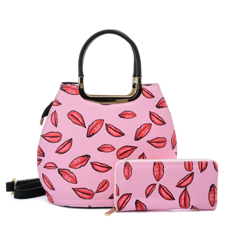 VK2125 PINK - Simple Set Bag With Cute Lips And Special Handle Design