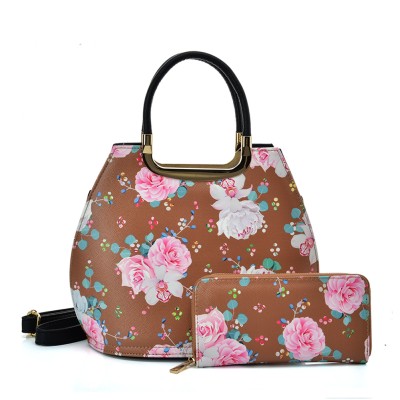 VK2131 KHAKI - Shell Set Bag With Flowers And Special Handle Design