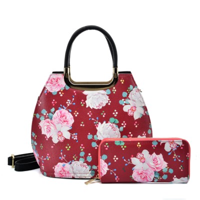 VK2131 RED - Shell Set Bag With Flowers And Special Handle Design