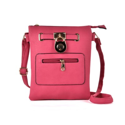 VK5268 Fushia - Women Zipper Cross Body Bag With Lock Detail