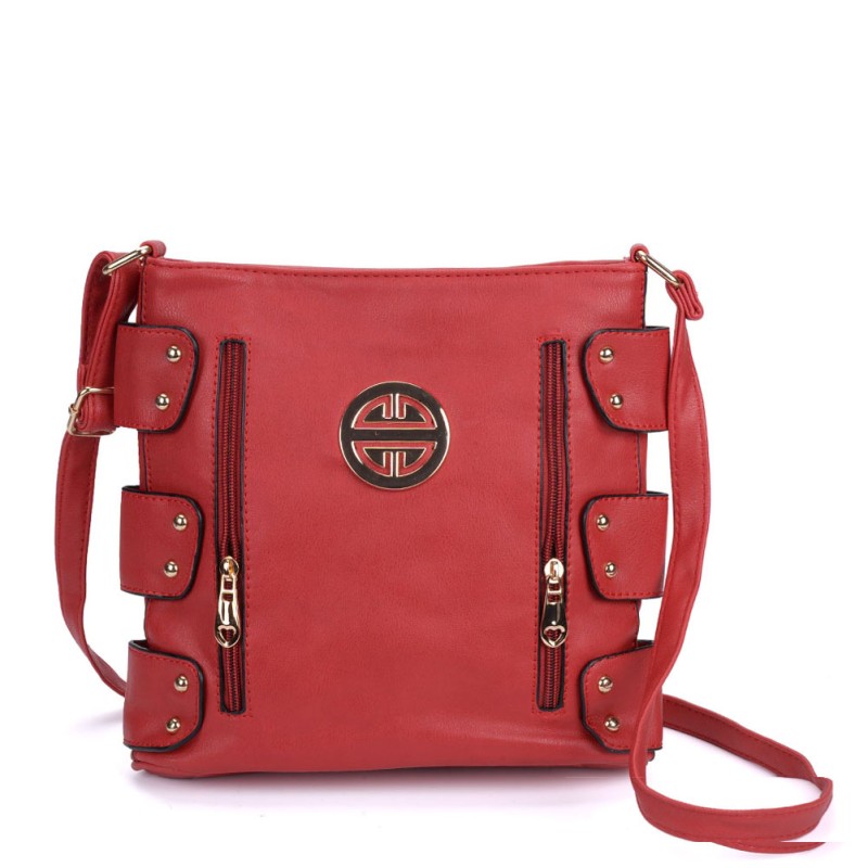 VK5349 Red - Messenger Bag With Zip Front Detail