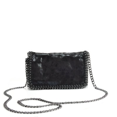 VK5531 BLACK - Bright Leather Bag With Chain Handel