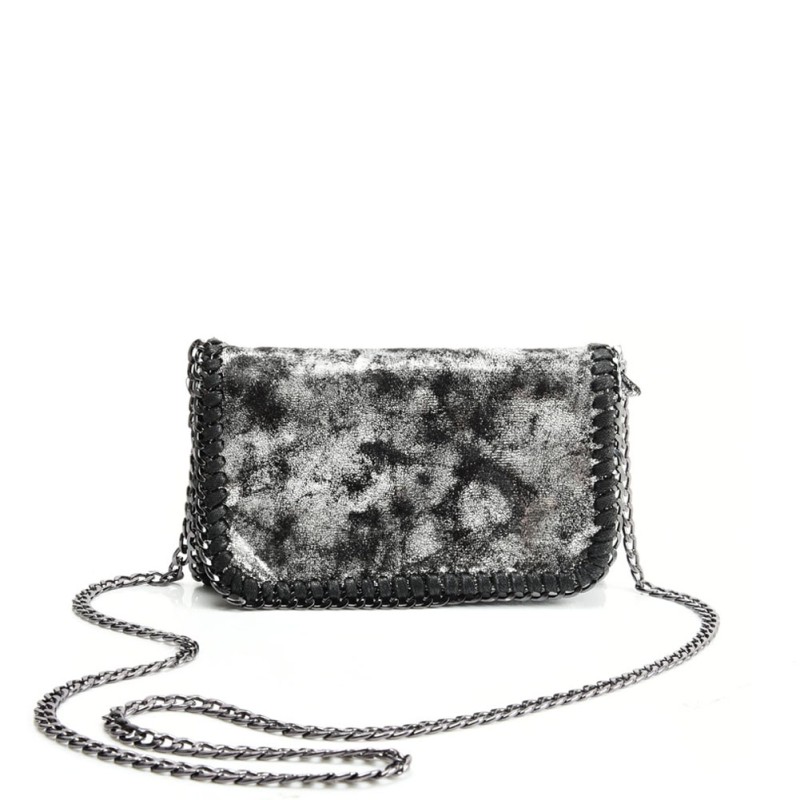 VK5531 LIGHT GREY - Bright Leather Bag With Chain Handel