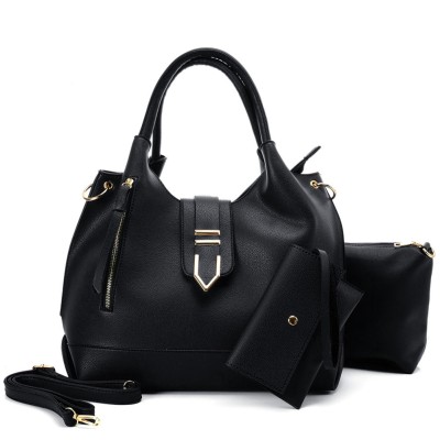 VK5602 BLACK - Pure Color Set Bag With Buckle Design And Metal Ring Decoration