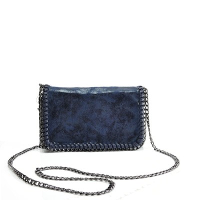 VK5531 BLUE - Bright Leather Bag With Chain Handel