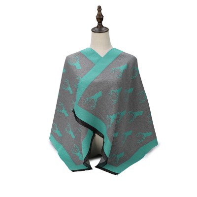 SF1508-GREEN Cashmere Scarf With A Elk Pattern SF1508-GREEN Cashmere Scarf With A Elk Pattern